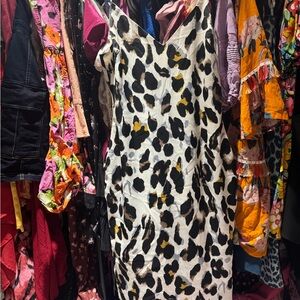 superdown Black and White Animal Print Midi Dress